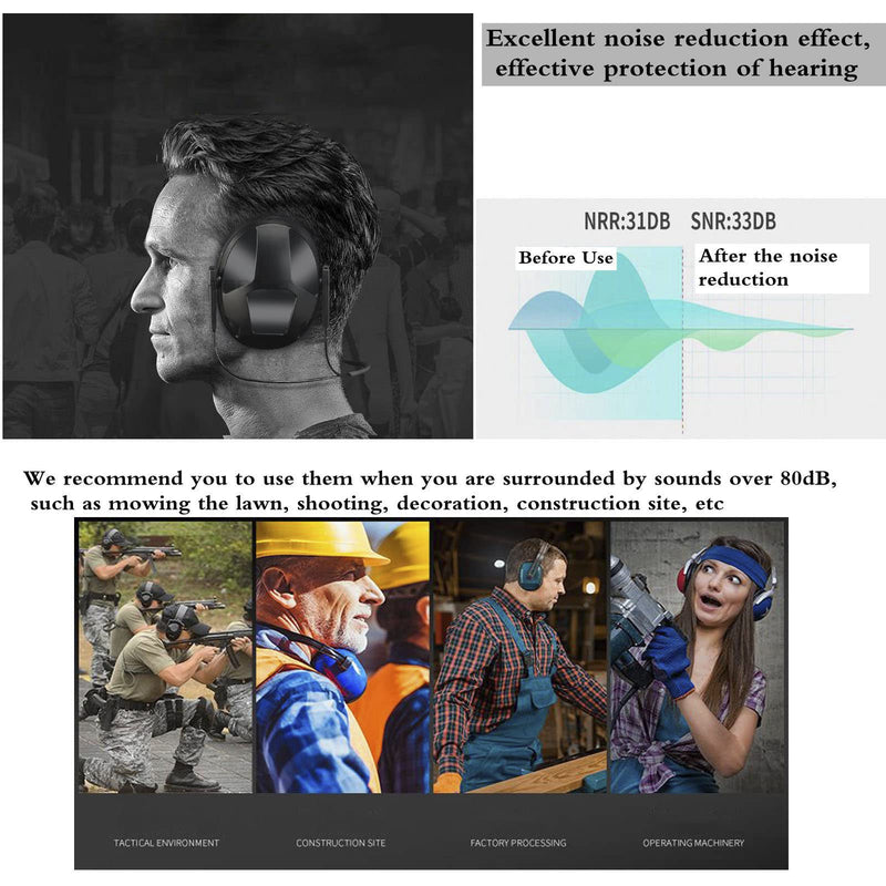  [AUSTRALIA] - JFFCESTORE Noise Reduction Ear Muffs Protection Hearing Safety Earmuffs for Shooting Range Mowing Construction Wood Work Hunting Compatible tactical helmet Mode BK, Black