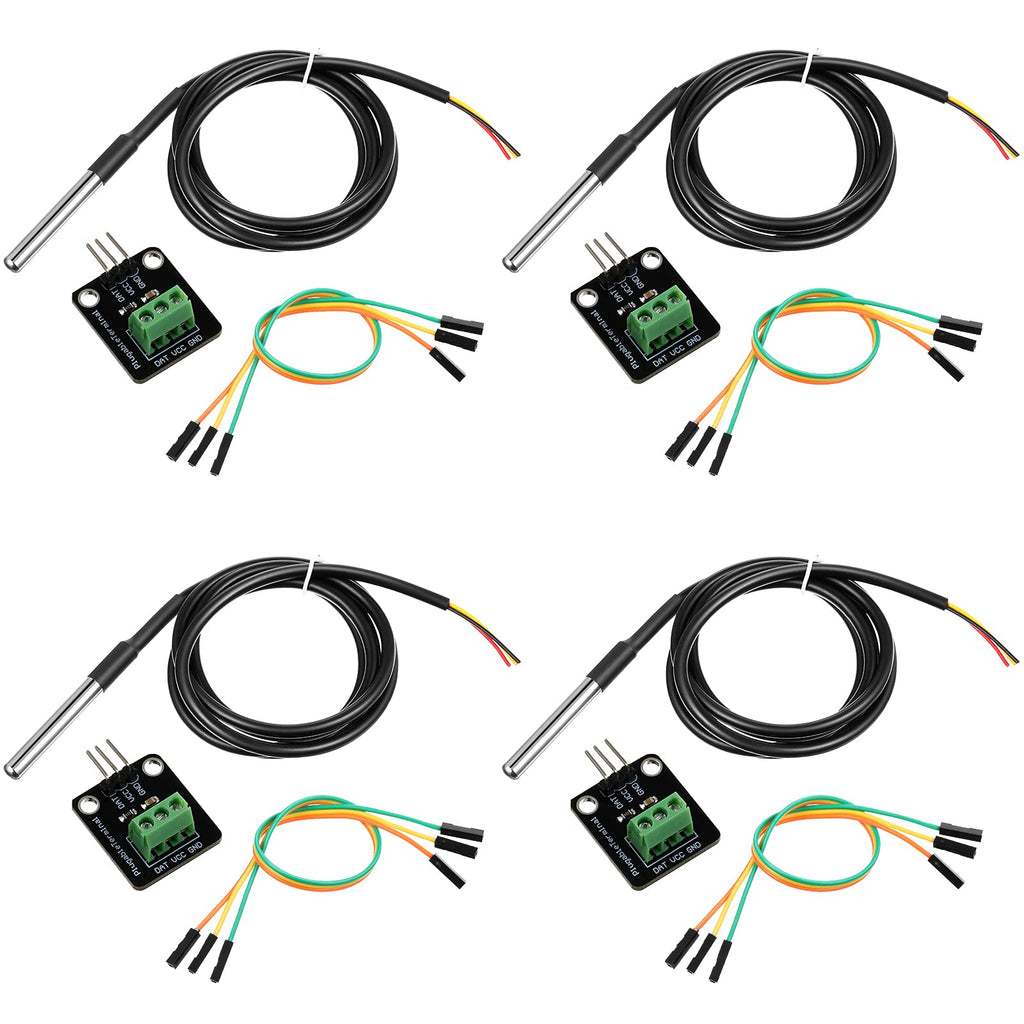  [AUSTRALIA] - 4 Sets DS18B20 Temperature Sensor Module Kit with 1 m/ 3.2 Ft Waterproof Digital Stainless Steel Probe -55 to +125 Degrees Celsius, Compatible with Raspberry Pi