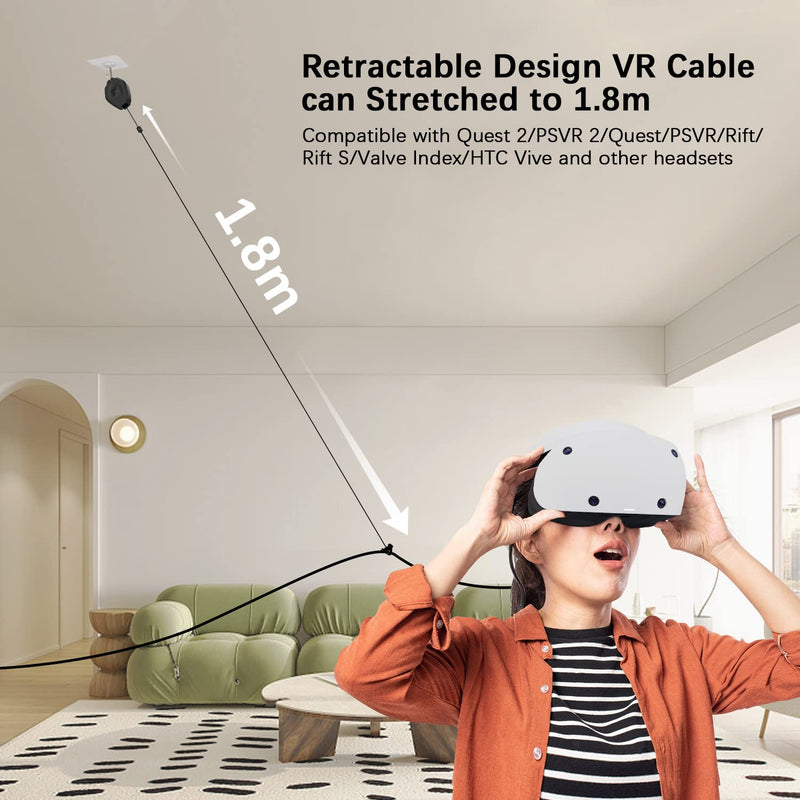  [AUSTRALIA] - AMVR [Pro Version] VR Cable Management System, 6 Packs Ceiling Pulley System for Oculus Quest/Quest 2/Rift/Rift S/Valve Index/HTC Vive/Vive Pro/HP Reverb G2/PSVR VR Cord Accessories, VR Link Cable Black