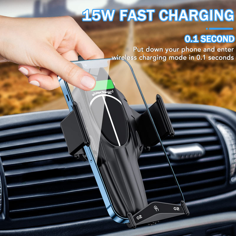  [AUSTRALIA] - Awirniwy Wireless Car Charger Compatible All Smart Phone Qi 15W Fast Charging Phone Mount Auto-Clamping Car Phone Holder Wireless Charging Compatible iPhone Android
