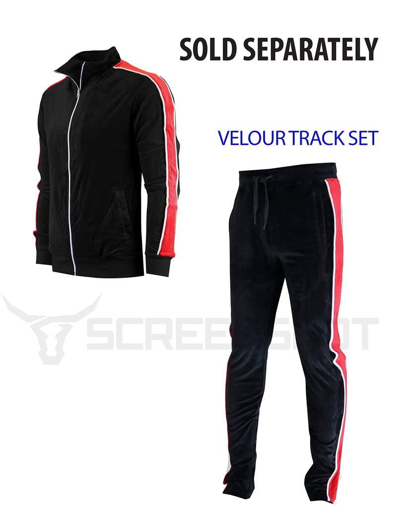 SCREENSHOT Mens Slim Fit Spandex Plush Velour Track Jacket - NYC Athletic Fashion Side Taped Top Small V11080-bk/Rd - LeoForward Australia