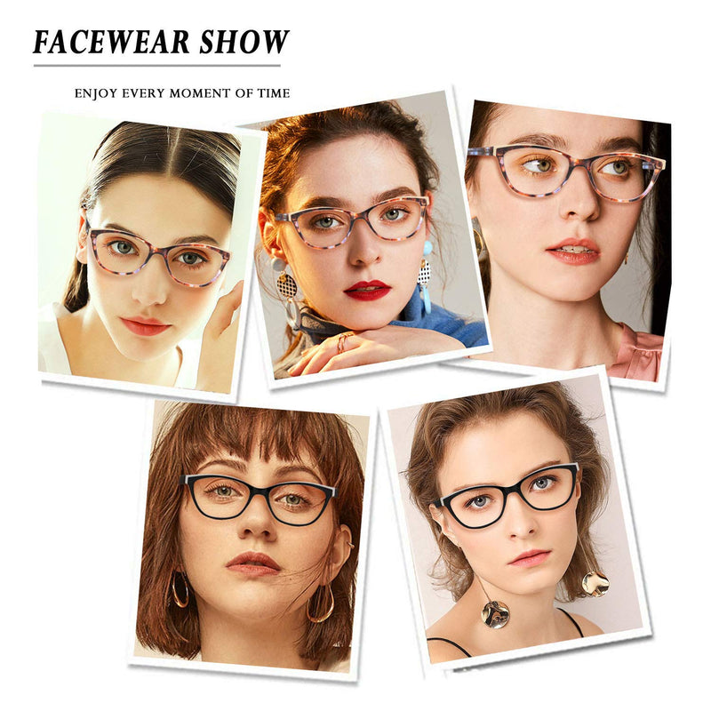 FaceWear Women's Cat Eye Reading Glasses Acetate Spring Hinge Ladies Fashion Readers CZR1101 Black+tortoise(blue Light Blocking Lenses) 3.0 x - LeoForward Australia