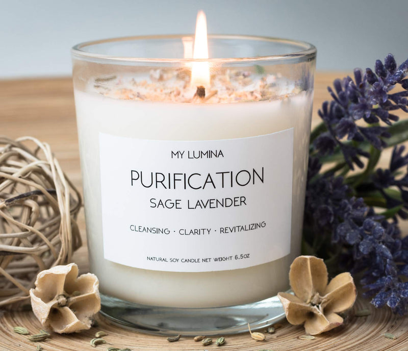  [AUSTRALIA] - My Lumina Purification Sage Lavender Candle - Smudging Chakra Balancing Healing Candle Natural Soy Wax - White Sage Natural Scented Purifying Candle for Aromatherapy