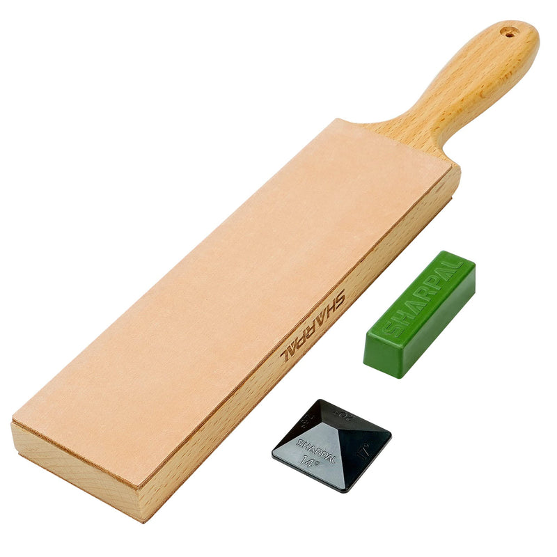  [AUSTRALIA] - SHARPAL 205H Double Sided Leather Strop (330 x 60mm) Kit with 53g Polishing Paste and Angle Guide, Knife Scraper Block for Sharpening and Honing Knives 205H Leather Strop Set (with Handle)