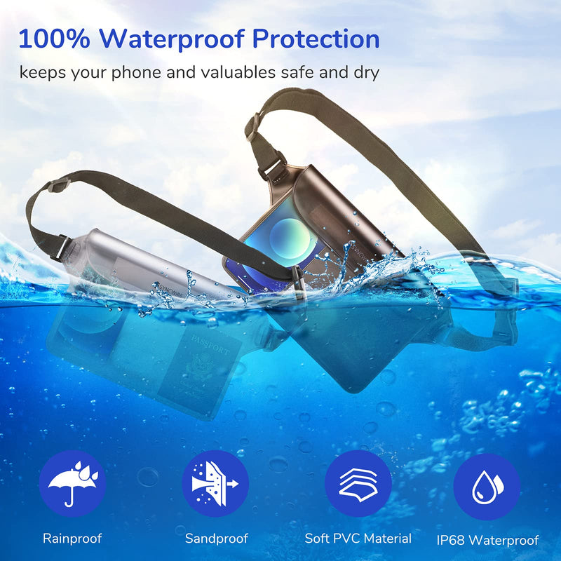  [AUSTRALIA] - Syncwire IPX8 Waterproof Pouch Bag with Adjustable Waist Strap-Screen Touchable Dry Bag with Adjustable Belt for Phone Valuables for Beach Swimming Snorkeling Boating Fishing Kayaking, etc Black +White