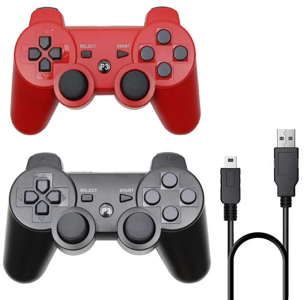  [AUSTRALIA] - 2 Pack PS3 Wireless Controller Playstation 3 Controller Wireless Bluetooth Gamepad with USB Charger Cable for PS3 Console (Black+Red) Black+Red