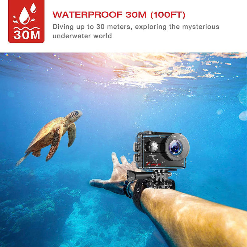  [AUSTRALIA] - 4K Native Action Camera Ultra HD with EIS 30m Underwater Waterproof Camera Remote Control 170degree Wide Angle Sports Cam with Accessories & 2 Batteries black