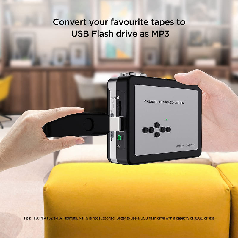  [AUSTRALIA] - Ezcap USB Cassette Tape to MP3 Converter, Digital Tape Player Cassette Capture Converts Tape to MP3 into USB Flash Drive, No PC Required No Bluetooth Black