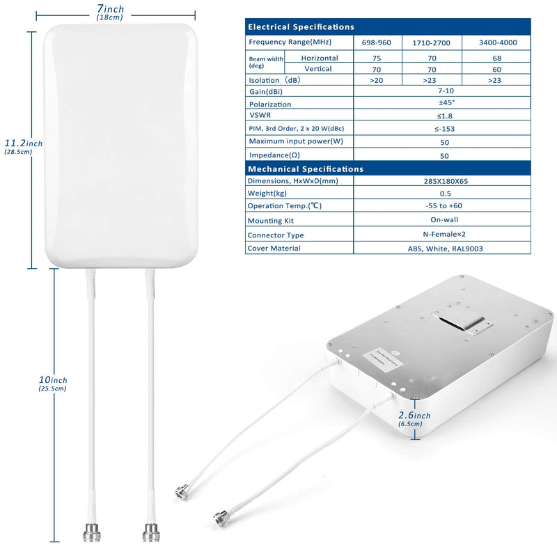  [AUSTRALIA] - Cross Polarized MIMO Mount Panel Antenna Indoor 7-10dBi 3G/4G/LTE/5G with Dual N Female Connector for Verizon AT&T T-Mobile Sprint Cell Phone Signal Booster Repeater Cellular Amplifier（698-4000MHz）