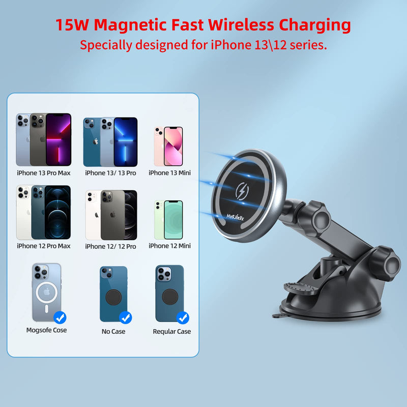  [AUSTRALIA] - Magnetic Wireless Car Charger 2-in-1 Air Vent/Dashboard/Windshield Auto-Alignment Phone Holder for Magsafe Mount iPhone14, 13, 12, Pro, Pro Max, Mini Fast Charging （Aluminum Shell Heat Dissipation）