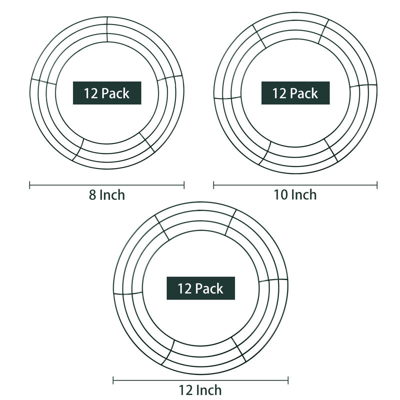  [AUSTRALIA] - 12 Pieces Metal Wreath Frame Dark Green Wire Round Wreath Rings Wire Wreath Frame for Christmas New Year Party Home Decor DIY Crafts Supplies (8 Inch) 8 Inch