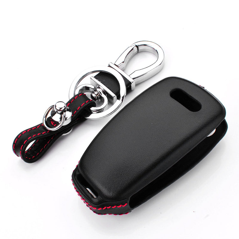  [AUSTRALIA] - RoyalFox Genuine Leather 3 Buttons Key Fob case Cover for Audi Folding flip Key, Audi A1 A3 Q3 Q7 TT S3 R8 Car Remote Pouch with Key Rings Keychain Holder Metal Black