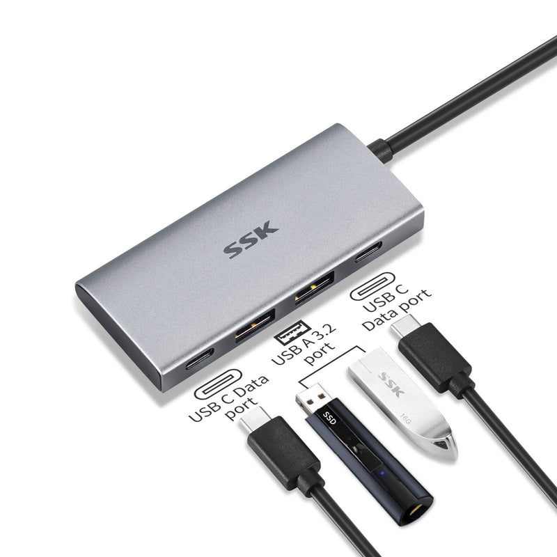 SSK USB C 10Gbps Hub, 4-in-1 SuperSpeed USB 10Gbps Type C Multiport Adapter with 2 USB C 2 USB A 3.1/3.2 Gen2 10Gbps Ports,USB C Dock for iMac/MacBook/Pro/Air/Surface Pro and More Type C Devices - LeoForward Australia