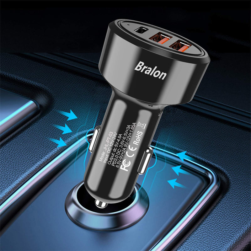  [AUSTRALIA] - USB C Car Charger[2-Pack],Bralon 44W(PD 3.0 20W & Dual USB-A 24W/4.8A) Fast Car Charger Adapter Compatible with Phone 12/12 Pro(Max)/12 mini/11/11 Pro(Max)/XS/XR/X/8/7,Galaxy Note S10 S9 S8 S7 & More