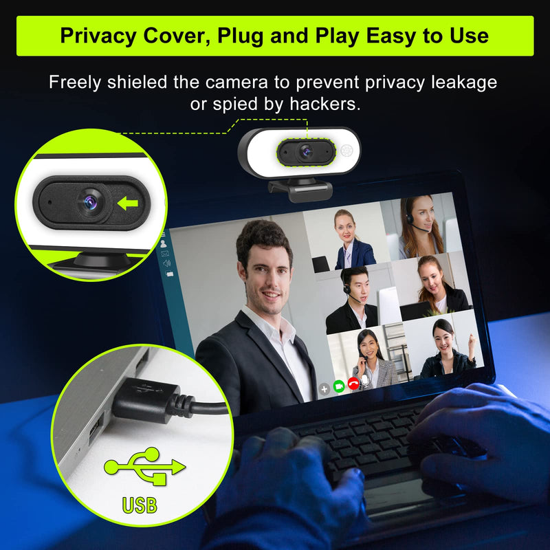 [AUSTRALIA] - Webcam with Ring Light Microphone - Streaming Web Camera, 1080P Full HD Pro Camera for PC Mac Laptop Desktop, USB Computer Webcam with Privacy Cover and Tripod for Zoom Meeting Skype Teams Twitch