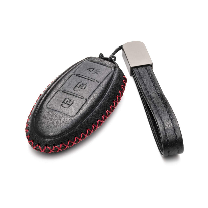  [AUSTRALIA] - Vitodeco Leather Smart Key Fob Case Cover for 2020 Nissan Versa, Sentra, Altima, Maxima, Rogue, 2020 Infiniti Q50, Q60, QX50, QX60, QX80 and More Models (3 Buttons, Black/Red) 3 Buttons