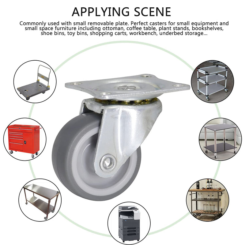  [AUSTRALIA] - Casoter 1.2"(32mm) Swivel Soft TPR Rubber Caster Wheels, Ball Bearing Top Plate & Plain Bearing Wheel Moving Silent Smooth Sturdy, 4.2mm Bolt Hole for M4 Screw, Total Load Capacity 128Lbs/58Kg 4-Pack 1.25inch