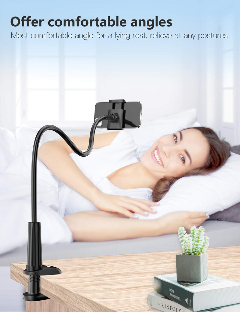  [AUSTRALIA] - Gooseneck Phone Holder Stand for Bed: Tryone Flexible Arm Adjustable Cell Phones Mount Clamp on Desk Compatible with iPhone 12 Pro 12 11 Pro Xs 8 7 6 | Samsung S21 or Other 4"-7" Devices Black