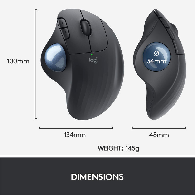  [AUSTRALIA] - Logitech ERGO M575 Wireless Trackball Mouse - Easy thumb control, precision and smooth tracking, ergonomic comfort design, for Windows, PC and Mac with Bluetooth and USB capabilities - Graphite