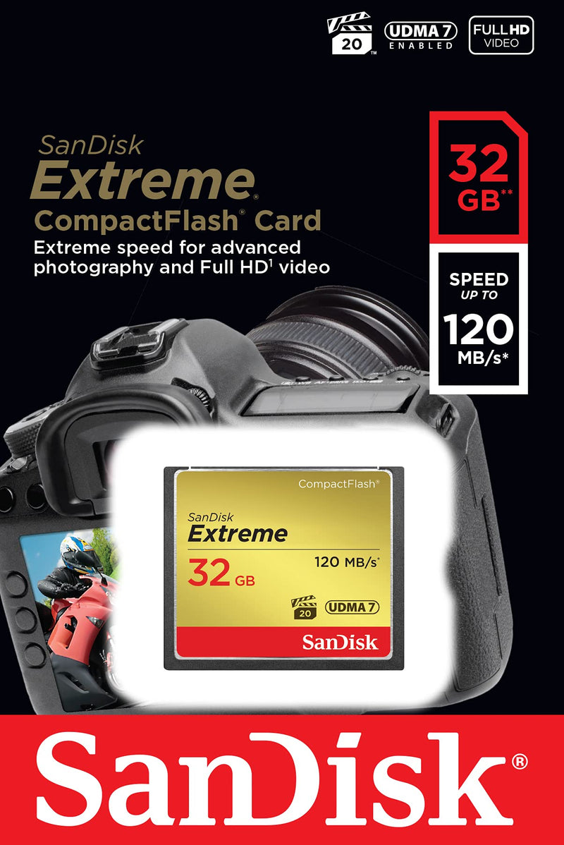  [AUSTRALIA] - SanDisk 32GB Extreme CompactFlash Memory Card UDMA 7 Speed Up To 120MB/s - SDCFXSB-032G-G46