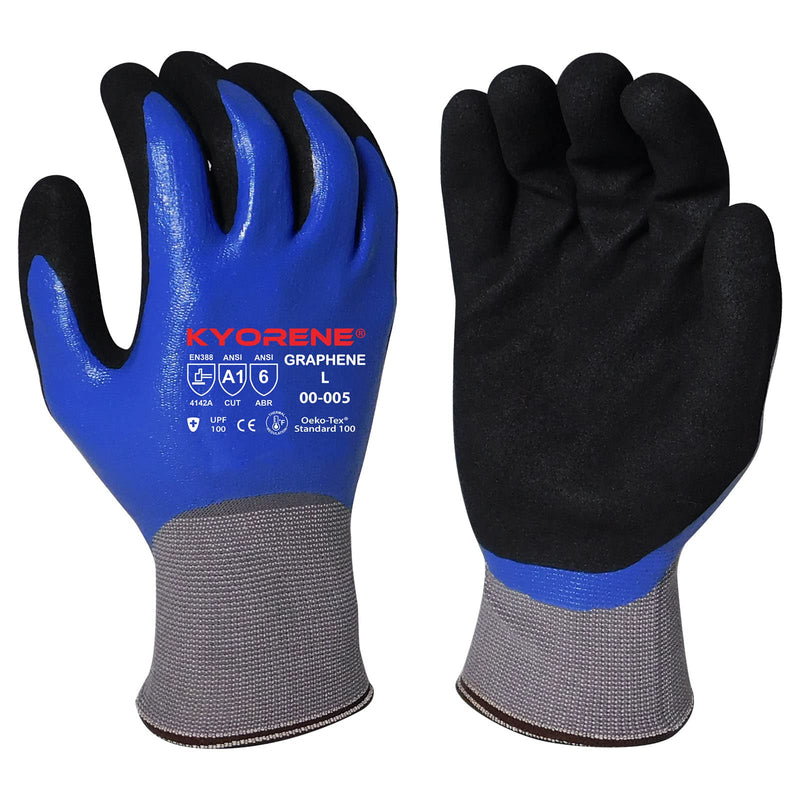  [AUSTRALIA] - Armor Guys Kyorene 00-005 Protective Work Gloves–Full Nitrile Coated,Tear & Abrasion Resistant Graphene Gloves Oil Resistant Large
