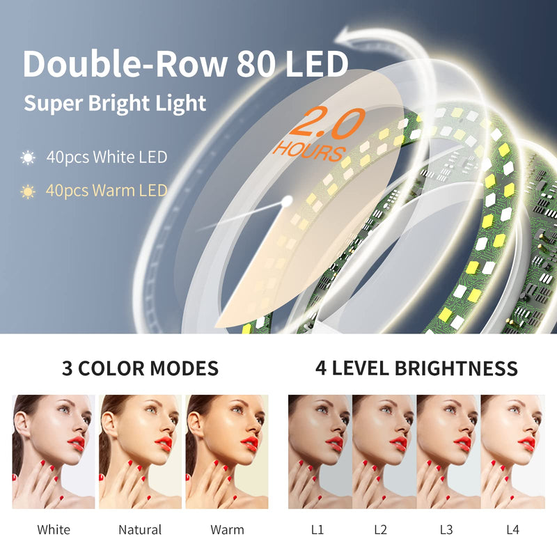  [AUSTRALIA] - Meifigno 5" Clip on Selfie Ring Light, Double Row 80 LED Ring Light with 1100mAh Rechargeable Battery [Up to 2 Hours][3 Light Modes] for Phone, Tablet, and Laptop