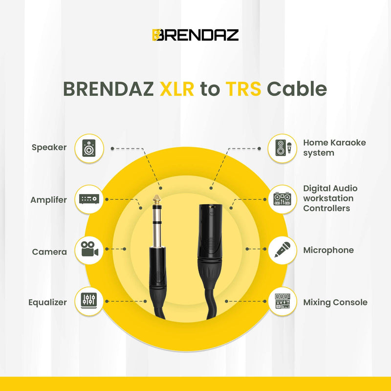  [AUSTRALIA] - BRENDAZ - Premium Quality XLR to TRS Jack Interconnect Cord Patch Lead – Best Microphone Cable with 3-Pin Balanced Lead Compatible with Camera, Amplifier, Speaker - XLR to TRS - 6.35mm 1/4 (10-Feet) 10-Feet