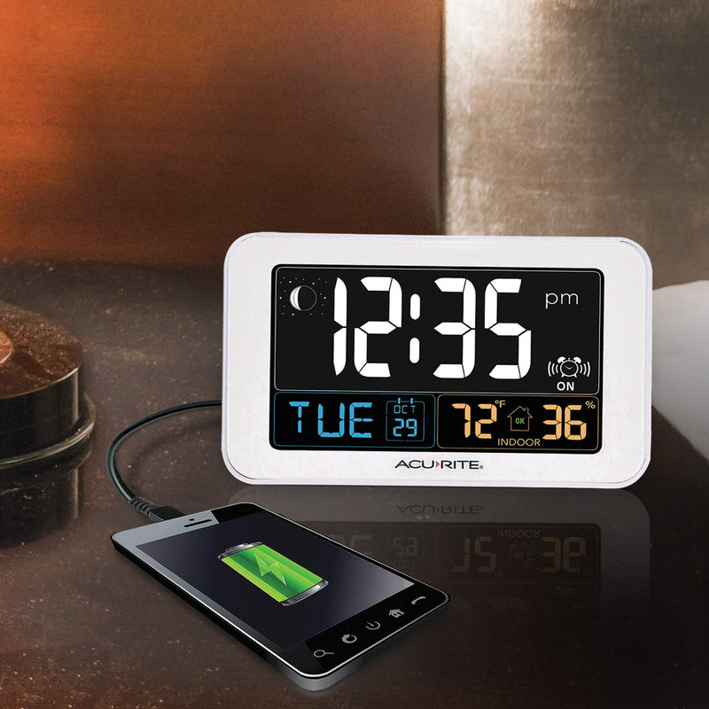  [AUSTRALIA] - AcuRite Intelli-Time Alarm Clock with USB Charger, Indoor Temperature and Humidity (13040CA), 0.8, White