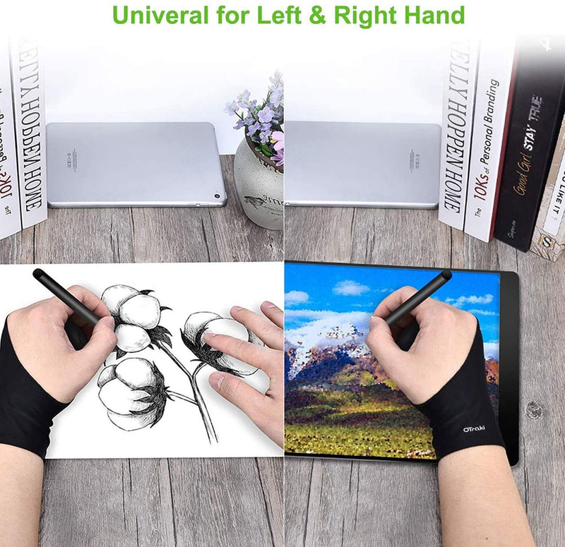 OTraki 4 Pack Artist Gloves Anti Smudge Two Fingers Drawing Gloves for Paper Sketching, Pad Monitor, Graphics Tablet, Universal for Left and Right Hand - 2.75x7.08 inch S Black - LeoForward Australia