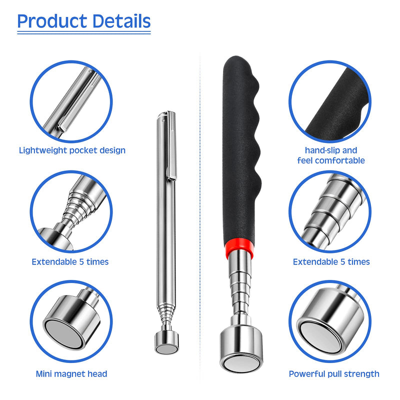  [AUSTRALIA] - 3 Pieces Magnetic Telescoping Pick Up Tool with Prong Pickup Tool Extendable 20 lb 3 lb Telescopic Magnet Stick with 4 Claw Metal Grabber Electronic Component Catcher for Bead Diamond Gems Small Parts