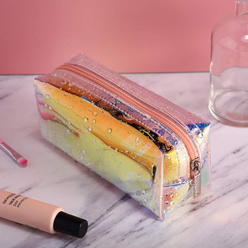 4 Pieces Holographic Makeup Bag Iridescent Cosmetic Pouch Cosmetic Bag Portable Waterproof Toiletries Bag for Women Girls - LeoForward Australia