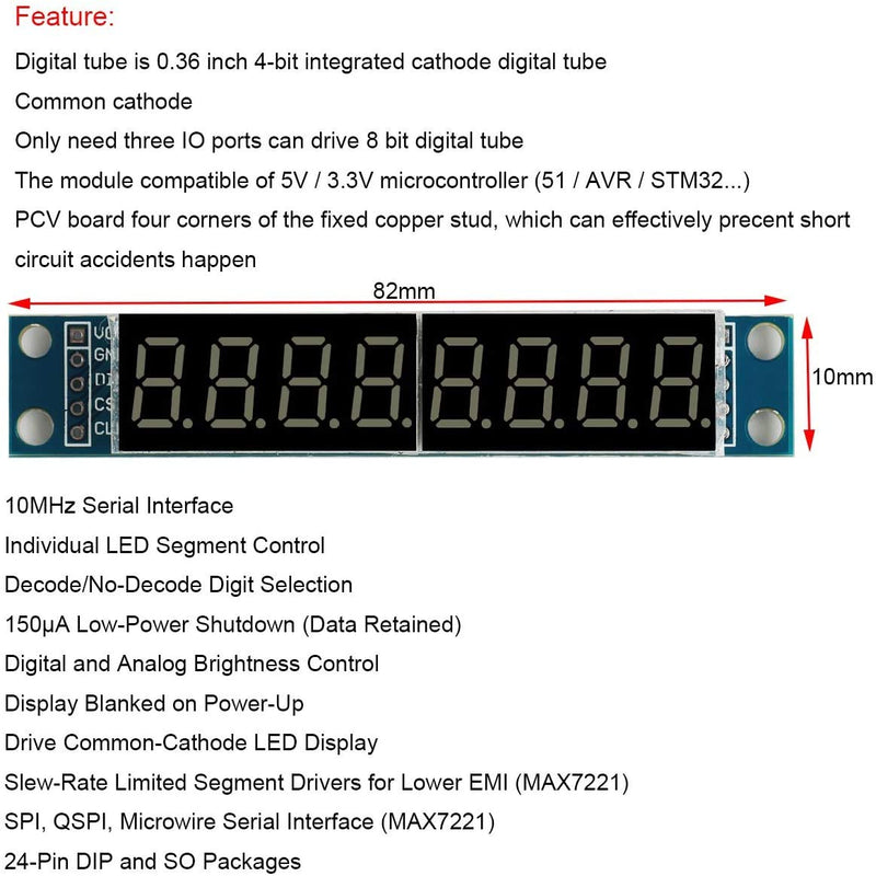  [AUSTRALIA] - DEVMO 4pcs 8-Digit 7 Segment Module MAX7219 8 Bit Digital Segment Tube LED Display Module Supports Cascade Eight Bit Serial 3 IO Ports Compatible with Ar-duino MCU/51/AVR/STM32