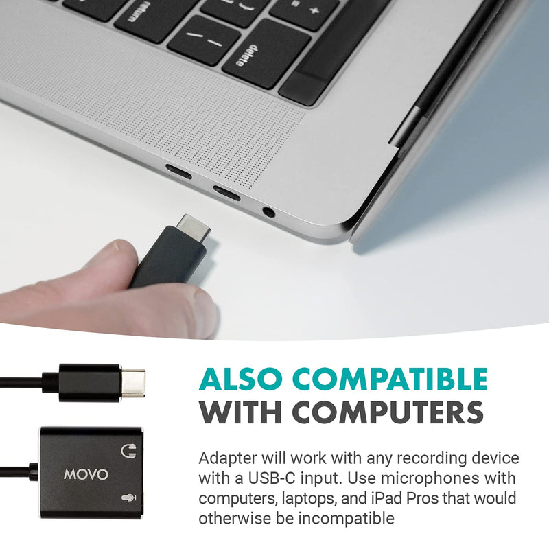  [AUSTRALIA] - Movo USBC-AC2 3.5mm to USB-C Stereo Audio Adapter - External Sound Card for PC, Mac, Android - 3.5mm TRS Headphone Jack and Audio Jack to USB-C Connector - Aux to USB-C Mic Adapter for Gaming Speakers