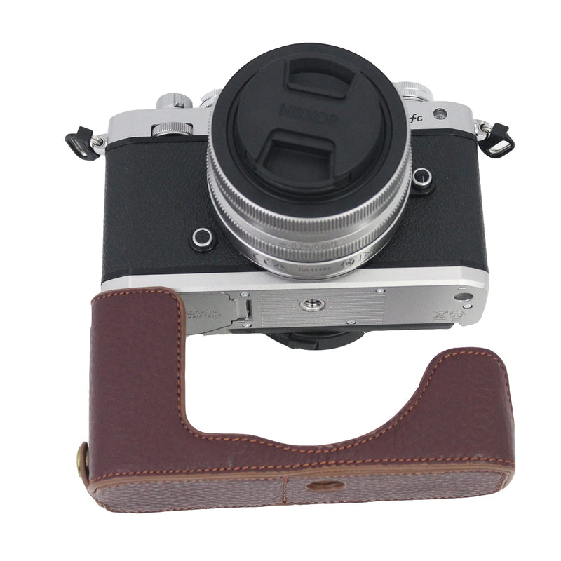  [AUSTRALIA] - Nikon Z fc Zfc l Leather Bag Base, Handmade Genuine Leather Half Camera Bag Case, Half Camera Bottom Bracket Case Cover Compatible with Z fc, Half Grip Holder for Z fc with Wrist Strap （Coffee）