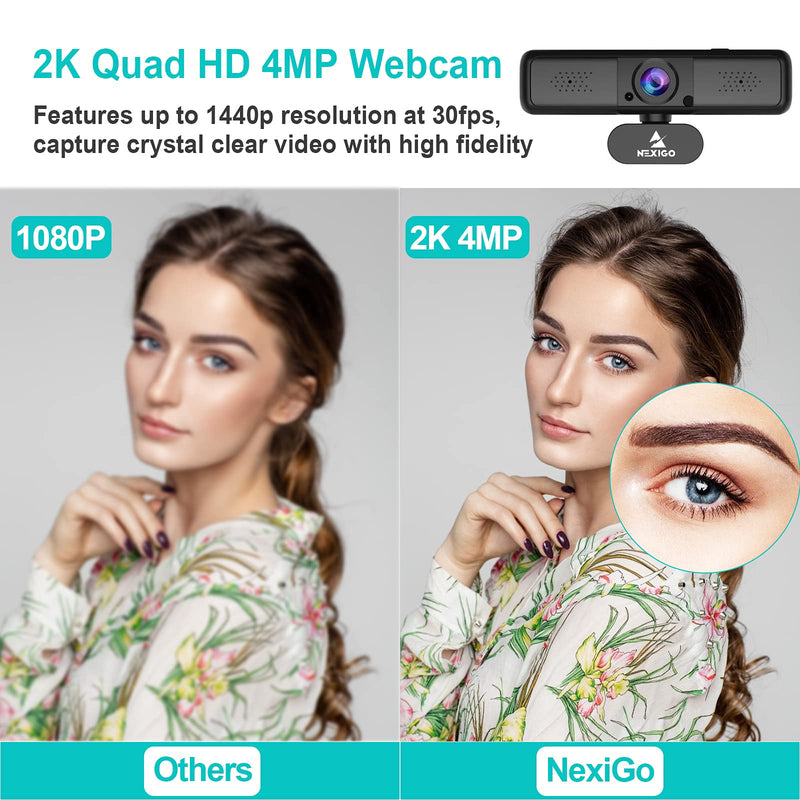  [AUSTRALIA] - NexiGo N650 2K 4MP Zoomable Webcam with Privacy Cover & Dual Microphone, 3X Digital Zoom, 95-Degree Viewing, Quad HD Business USB Camera for Online Class, Zoom Skype Facetime OBS Teams