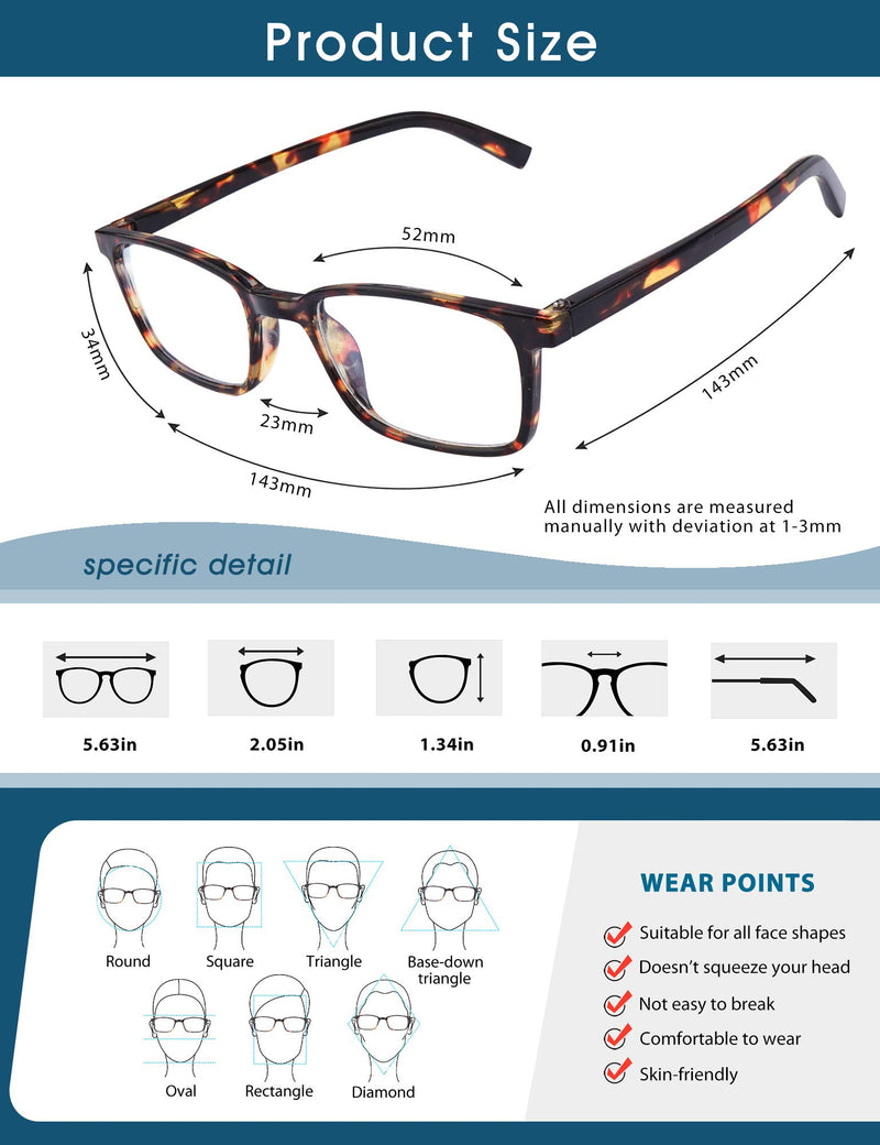 zingfocal Blue Light Blocking Glasses 2 Pack Square Computer Game Eyeglasses for Women Men Anti Eyestrain Headache Reading Glasses Non Prescription (Black+Brown Demi) Black+brown Demi - LeoForward Australia