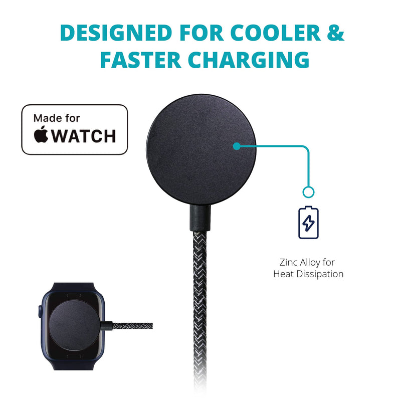  [AUSTRALIA] - Ampere USB-C Watch Charger - 6.5ft Fast Charging USB C Travel Cable Compatible with Apple Watch (Black)