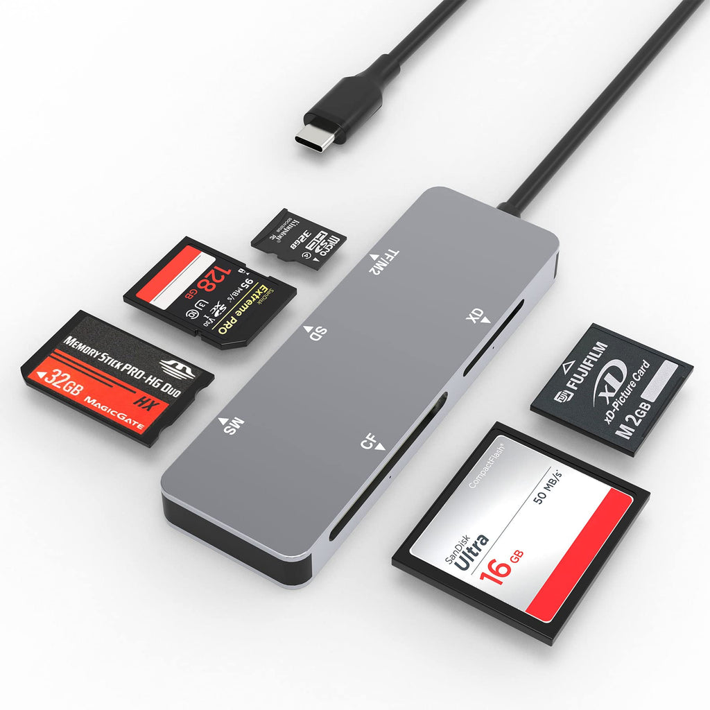  [AUSTRALIA] - USB C Multi Card Reader, Type C XD/MS/CF/SD/TF/M2 Card Reader USB 3.0 Memory Card Reader Adapter for SD SDXC SDHC CF XD MS M2 MicroSD Micro SDXC Micro SDHC MMC UHS-I Cards Silver
