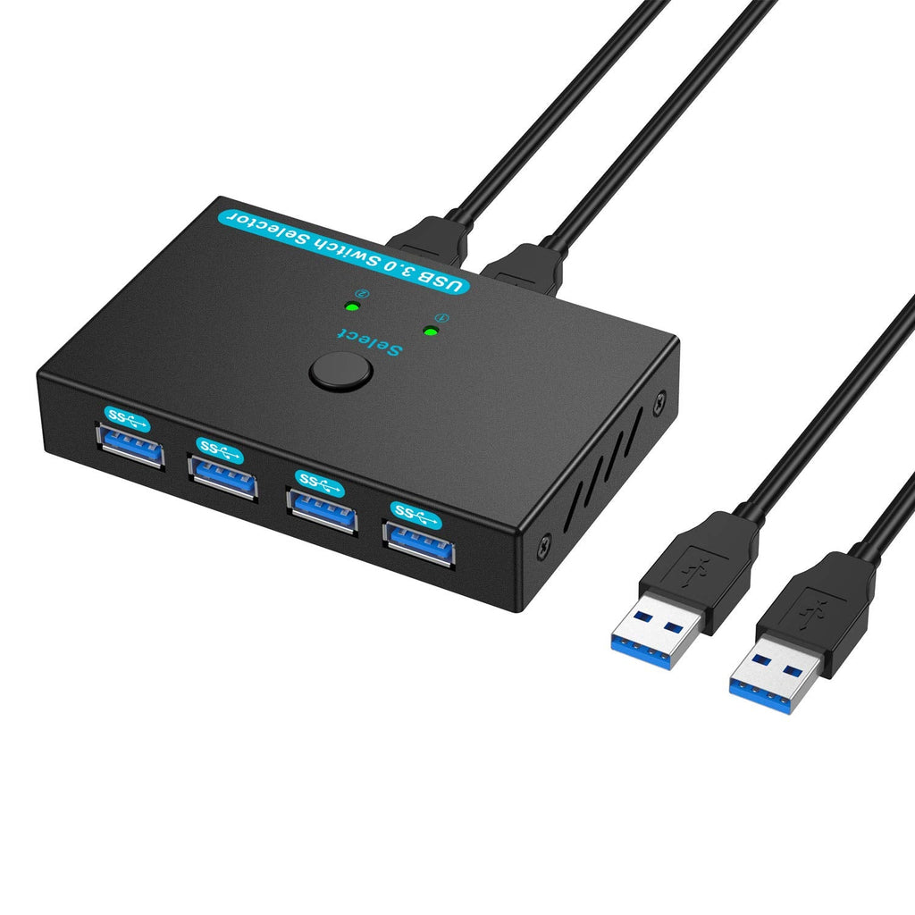 [AUSTRALIA] - SGEYR USB 3.0 Switch USB Switcher 2 Computers Sharing 4 USB Devices USB Metal KVM Switch for Printer, Keyboard switches, Scanner PCs with One-Button Swapping and 2 Pack USB Cables