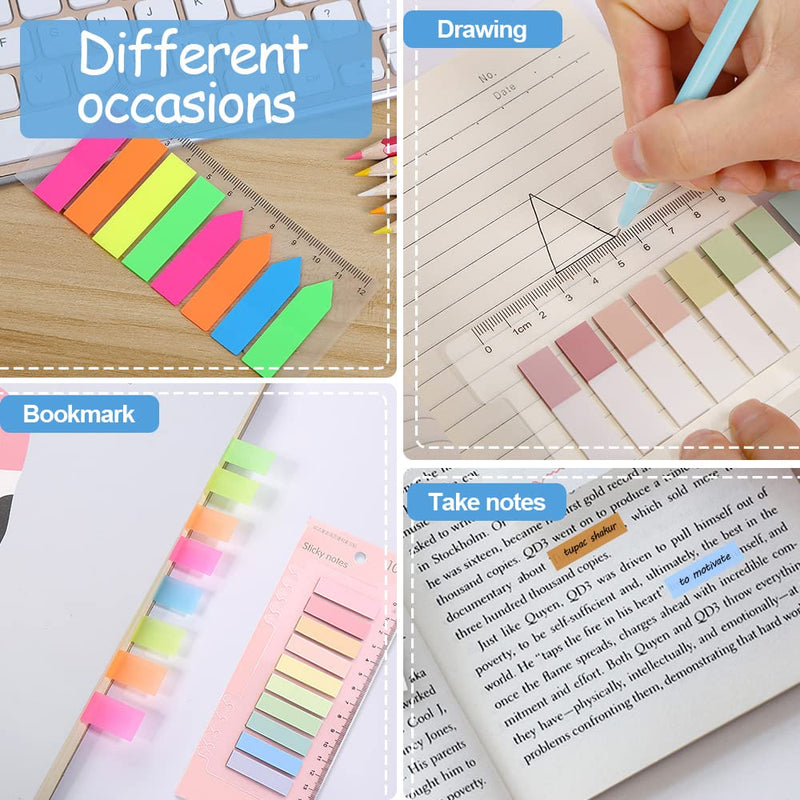 [AUSTRALIA] - 1360 Pieces Sticky Page Index Tabs Translucent Writable and Repositionable File Tabs Sticky Note Tabs for Annotating Books, Reading Notes, Classify File (4 Sizes)