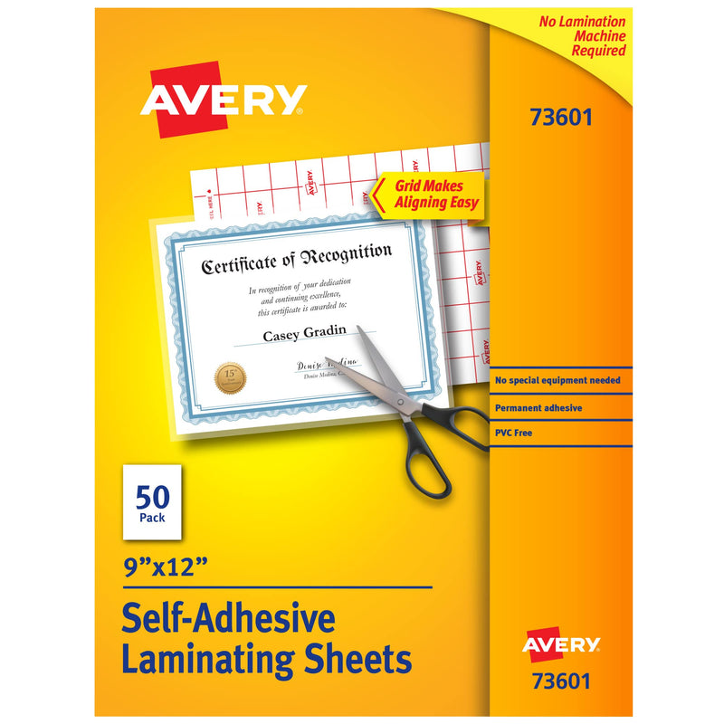  [AUSTRALIA] - Avery 73601 Self-Adhesive Laminating Sheets, 9 x 12 Inch, Permanent Adhesive, 50 Clear Laminating Sheets