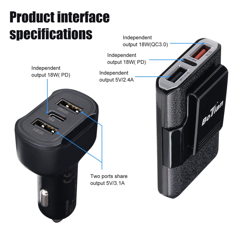  [AUSTRALIA] - Botian 6 Multi Ports Car Charger, 81W Fast Car Charger Adapter, QC 3.0/PD18W Compatible with iPhone14/Galaxy/Samsung S23, Nintendo Switch PS4/PS5 with 63 inch Cable for Rear Seat Charging(Black)