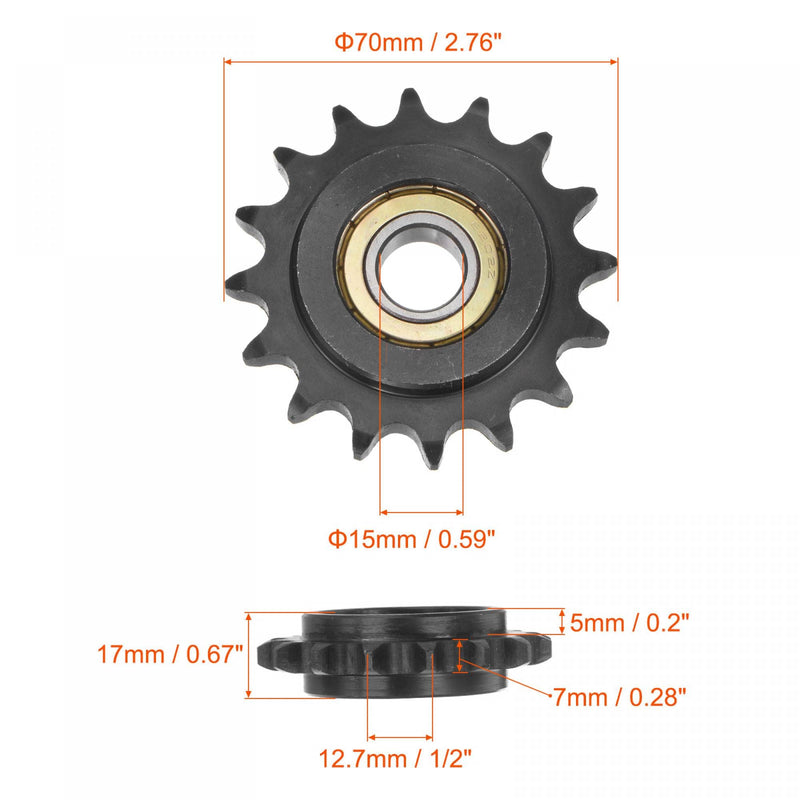  [AUSTRALIA] - uxcell #40 Chain Idler Sprocket, 15mm Bore 1/2" Pitch 16 Tooth Tensioner, Black Oxide Finished C45 Carbon Steel with Insert Single Bearing for ISO 08A Chains