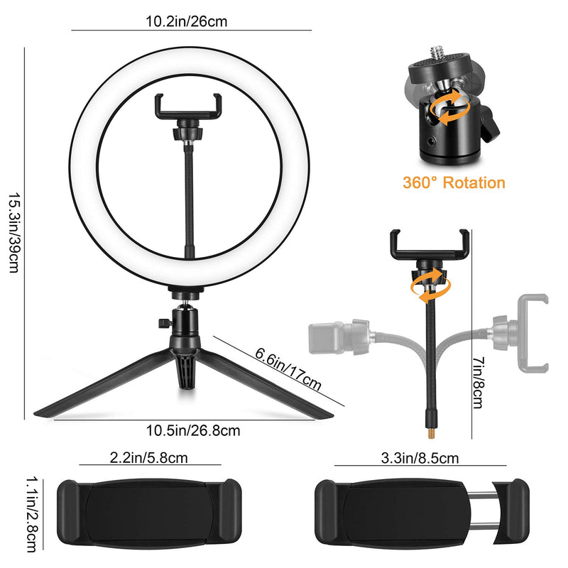  [AUSTRALIA] - LED Ring Light 10" with Tripod Stand & Phone Holder - Dimmable Desk Makeup Ring Light for YouTube Video Live Stream Makeup Photography, USB Powered with 3 Light Modes & 10 Brightnes