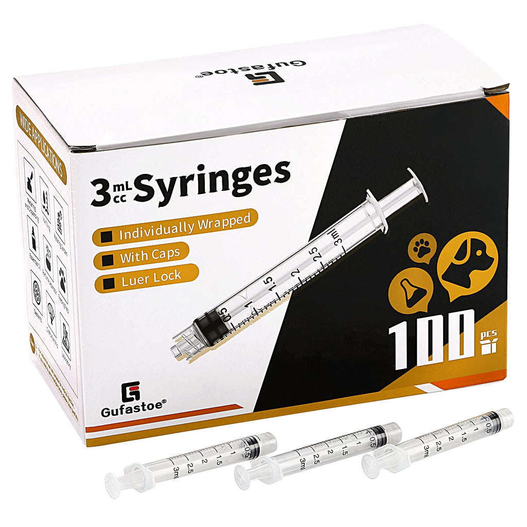  [AUSTRALIA] - 100 Pack 3ml Syringes Luer Lock Without Caps for Measuring, Watering, Refilling