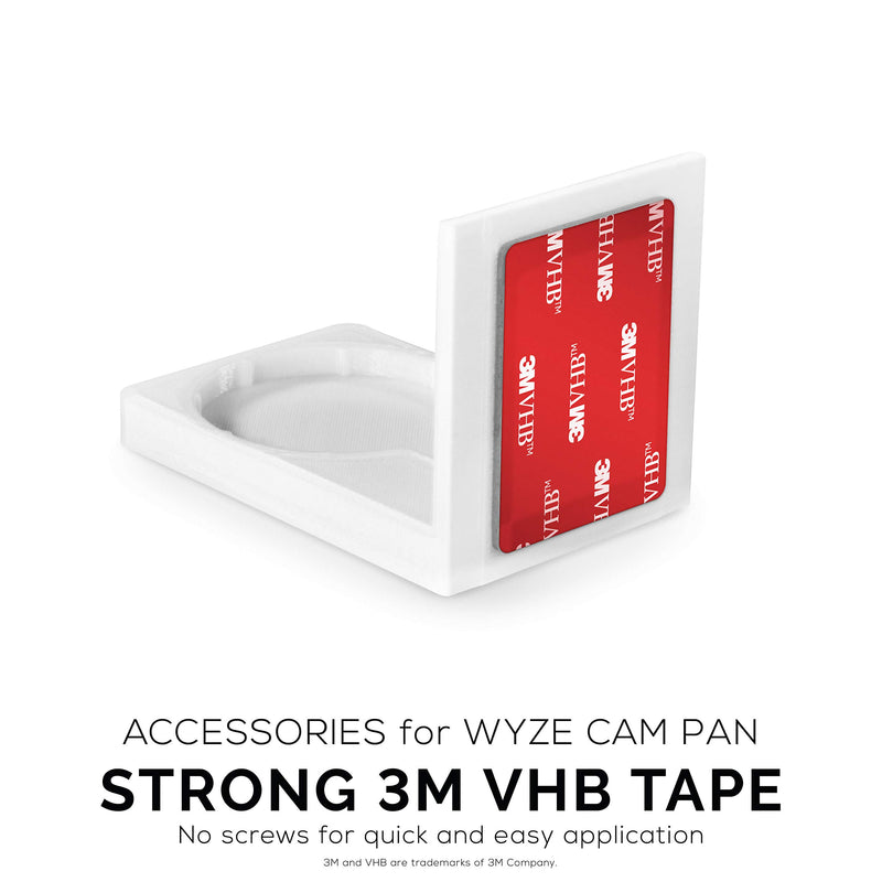  [AUSTRALIA] - Screwless Wall Mount Kit for Wyze Cam Pan, VHB Stick On - Easy to Install, Full Tilt & Pan Function, No Mess, No Drilling, Strong Adhesive Mount by Brainwavz (White) White