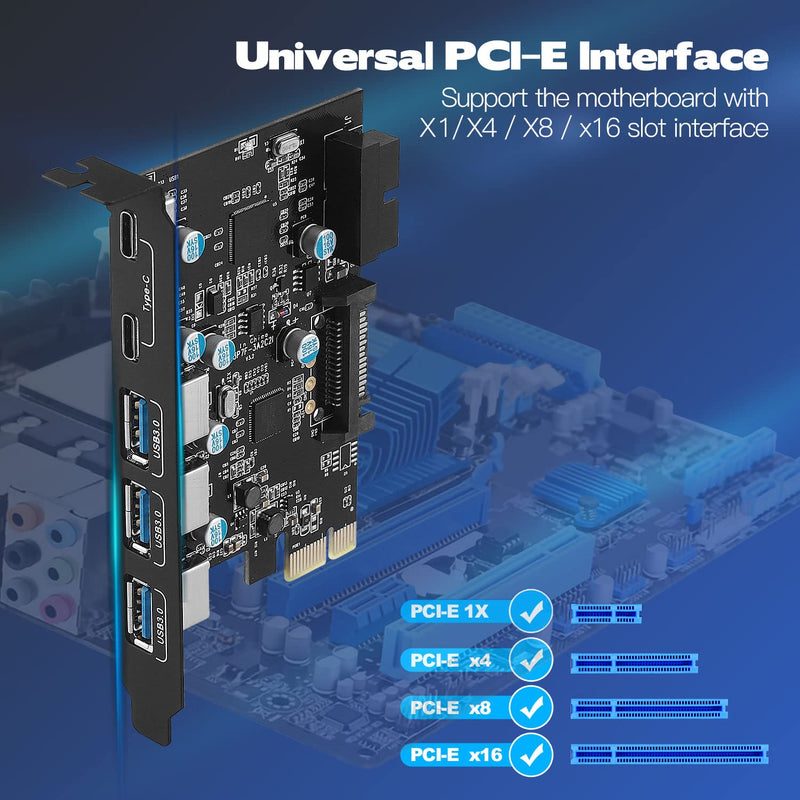  [AUSTRALIA] - PCI-E x 1 to USB Expansion Card, USB 3.0 5Gpbs(3 x USB A - 2 x USB C - 1 x Internal 19-Pin Header) - USB PCI Express Card, PCIE Motherboard Card for PC Desktop, Support Windows Mac OS Linux 3 x USB A - 2 x USB C - 1 x Internal 19-Pin Header