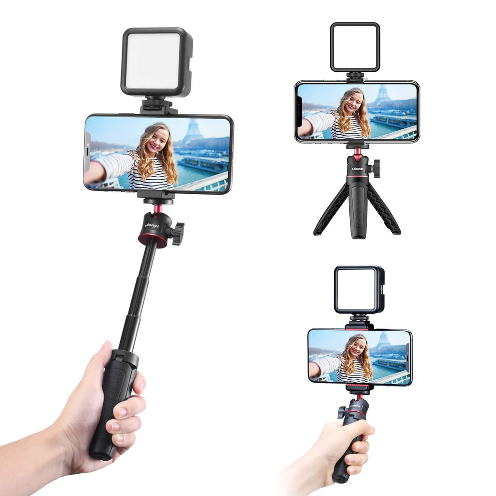  [AUSTRALIA] - ULANZI Smartphone Vlogging Kit with Adjustable Handle Grip, Mini Tripod, Dimmable LED Light - YouTube, TIK Tok, Vlogging Equipment for iPhone/Android Smartphone Video Kit (ST-02S) ST-02S
