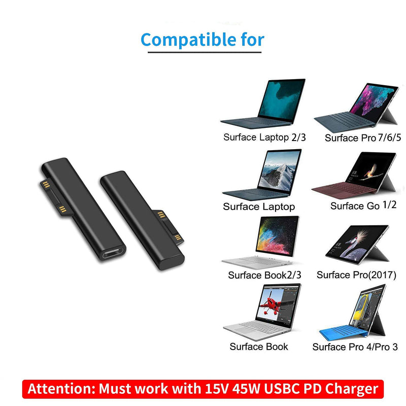  [AUSTRALIA] - Sisyphy Surface Connect to USBC Charger Adapter, Compatible for Microsoft Surface Pro 7/6/5/4/3 Go 1/2 Surface Laptop 4/3/2/1 Book,Works with 45W 15V3A USBC Charger and 3A USBC Cable