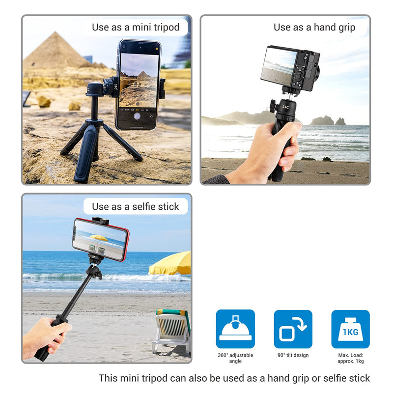  [AUSTRALIA] - JJC Cell Phone Mount Adapter Smartphone Selfie Stick Mini Tripod Holder Clip Clamp Vlog Camera Handle Stand with LED Light Shoe Mount and Bubble Level for iPhone Samsung Galaxy Sony ZV-E10 ZV-1 Extendable Mini Tripod & phone holder